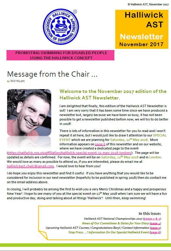Halliwick AST Newsletter Nov 2017